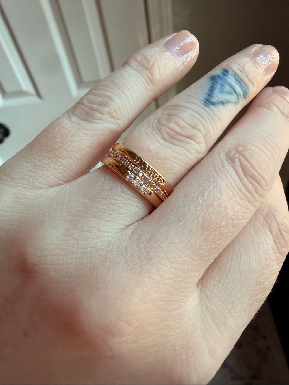 Elegant Rose Gold “Mama” Stacked Ring with CZ Accents sz 7